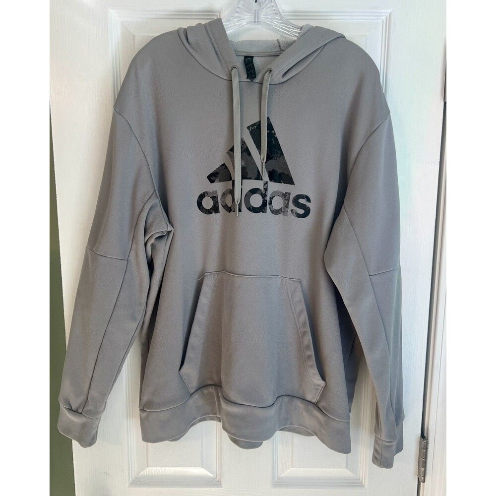 Adidas Mens XL Gray Pullover Hoodie Sweatshirt AeroReady Graphic Flawed Read